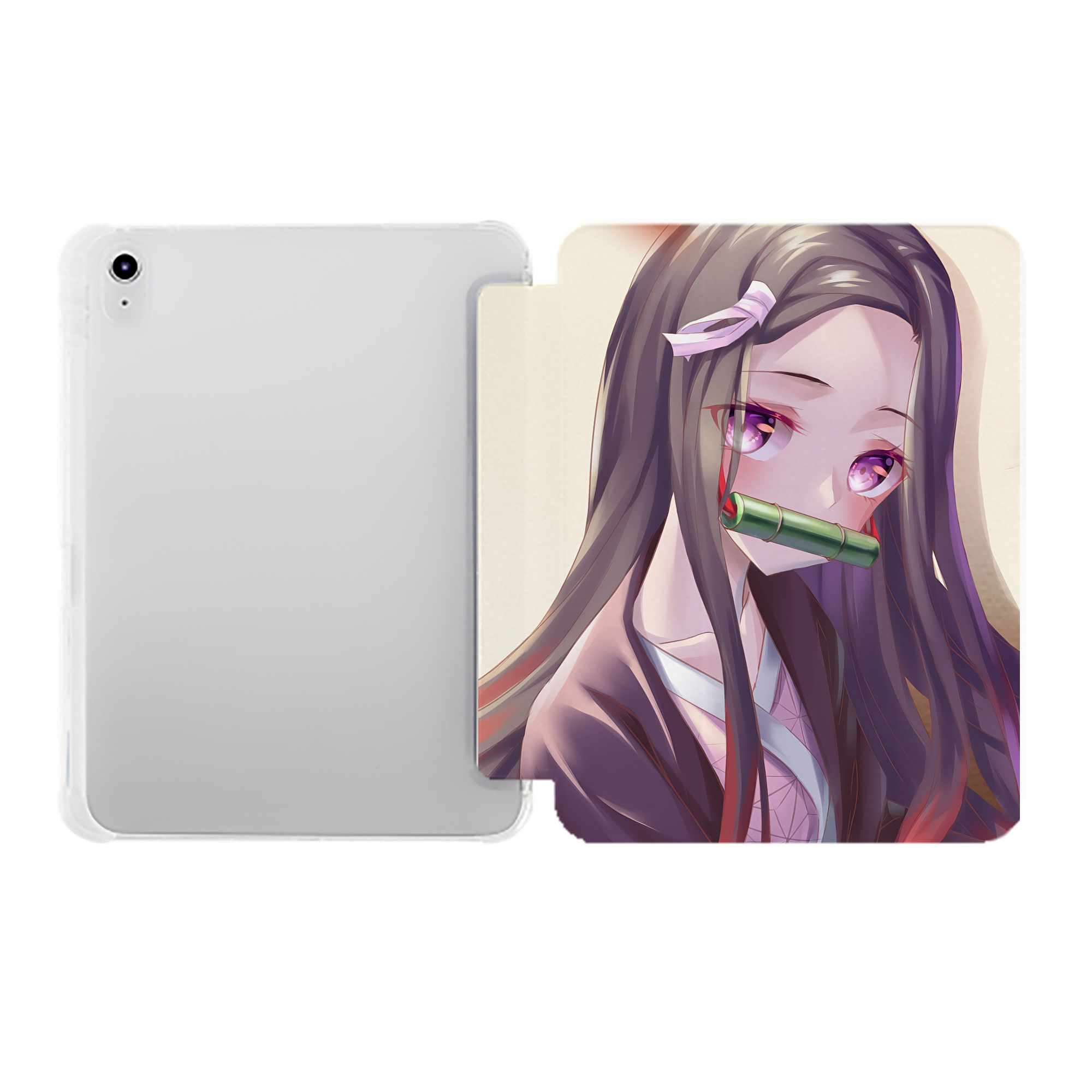 （画像用） 鬼滅の刃（きめつのやいば）竈門 禰󠄀豆子／かまど ねずこ Kamado Nezuko IPad ケース ペン収納付き 三つ折りスタンド PUレザー×シリコン 対応機種9.5/10.5/10.9インチ